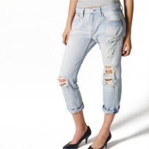 American Eagle Outfitters Light Wash Destroyed Button Fly Boy Crop Jeans 2